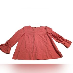 Reitmans Women's Pink V-Neck Blouse with Statement Bell Sleeves Size L EUC